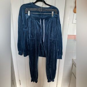 Blue Velour/velvet Pjama Set